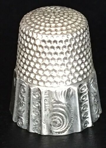 Antique Fancy Sterling Silver Sewing Thimble Size 9 Dimpled W/Geometric Patterns