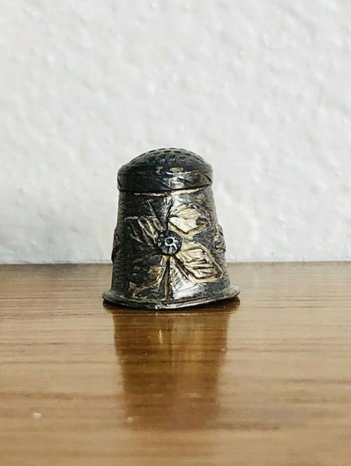 Silver Handmade Thimble Flower Design Vintage Really Old