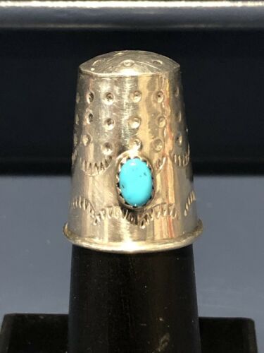 Sterling Silver And Turquoise Navajo Type Design Thmble