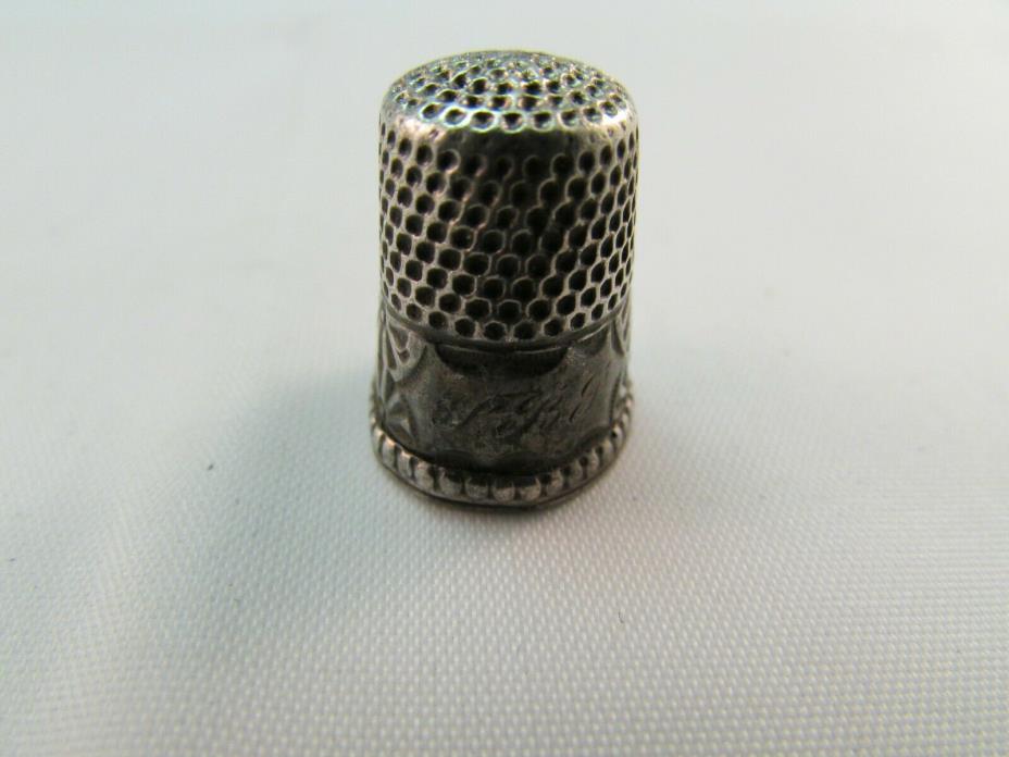Vintage Sterling Silver Sewing Thimble Monogrammed Size 6 or 8 Weight 4.4 Grams