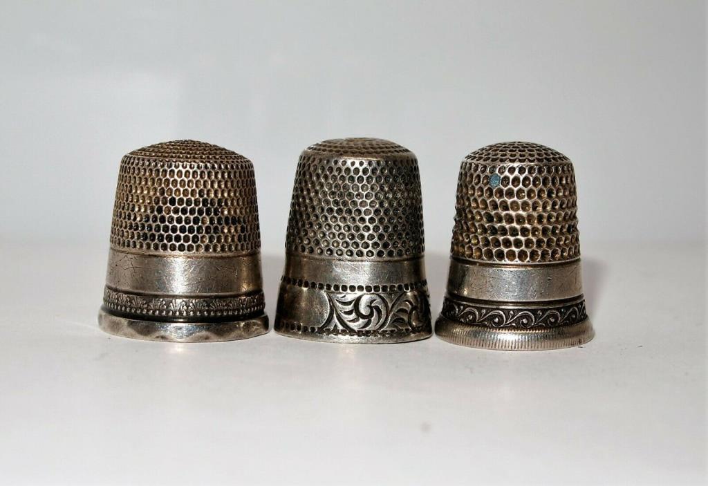 Lot of 3 Vintage Sterling Silver Thimbles, Sewing, Collectible, Estate Find