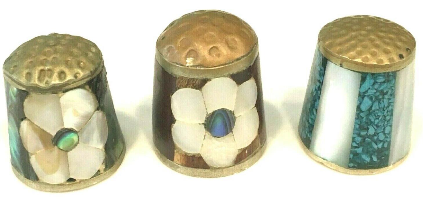 Lot of 3 Thimbles with Mother of Pearl Inlays