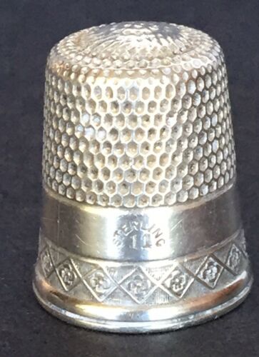 Antique Sterling Silver Thimble Size 11 Dimpled Diamonds Sewing Marked