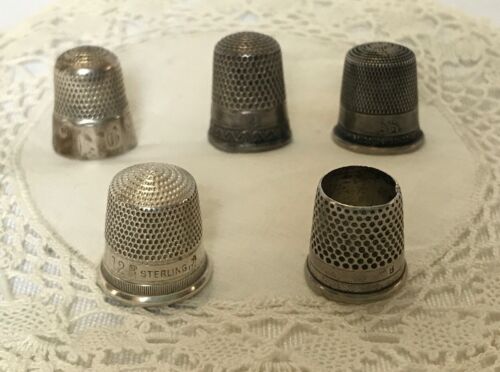 Antique Sterling Silver Thimbles Lot Of 5