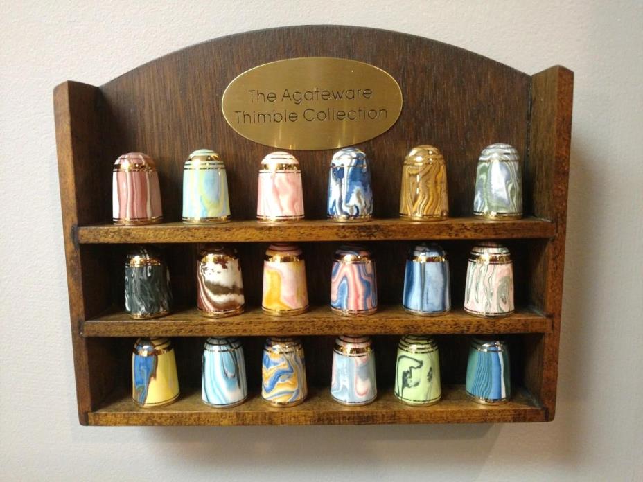18 - agateware thimbles with original display stand