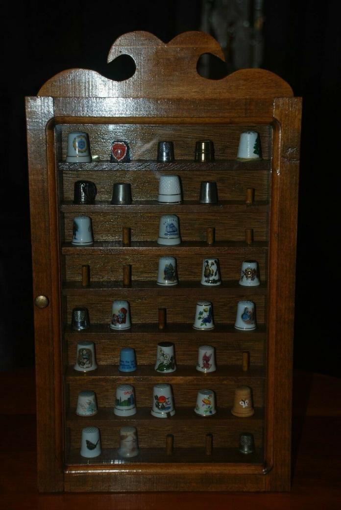 40 Thimble Display Case Wall Shadow Box Wall Rack Cabinet, Glass Door -Case Only
