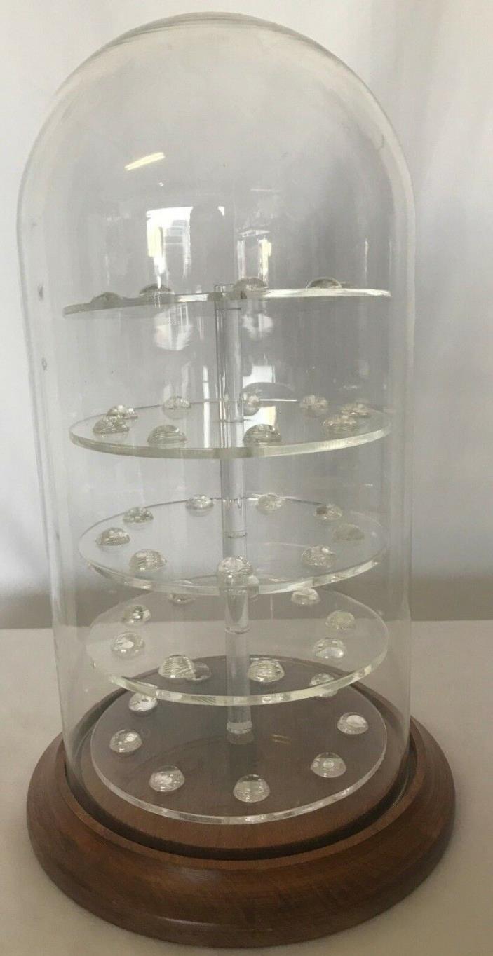 42 Thimble Glass Display Dome Case with Wood Base and 5 Plexi Shelves
