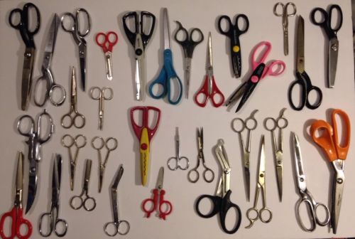 Vintage Lot of 32 Scissors Griffon, Fiskars, Wiss, Speedway, Sears, & More