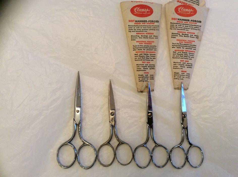 Lot of 4 Clauss Scissors Vintage (3) #384 and (1) #384 1/2 Fremont USA