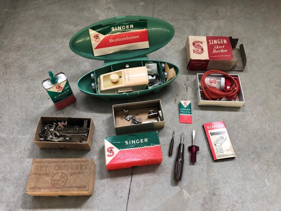 Vintage Singer Lot - Buttonholer - Skirt Maker - Attachments - Templates