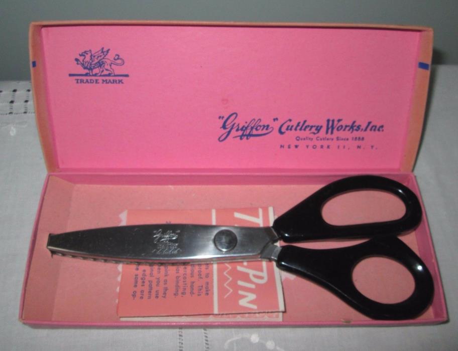 Vtg Griffon Tru Pink PINKING SHEARS USA Sewing Fabric Scissors In Box Cutlery