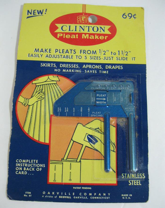 Vtg New In Package Clinton Pleat Maker No. 61 Stainless Steel Made In U.S.A.