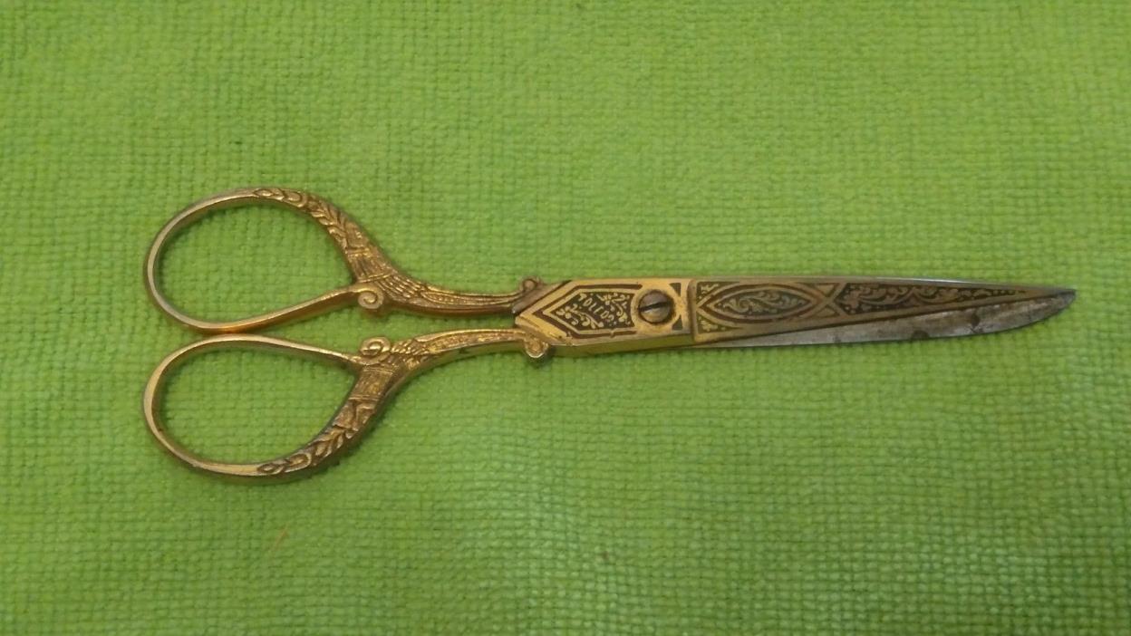 Toledo Damascene Vintage Antique Scissors Etched Gold Tone 6