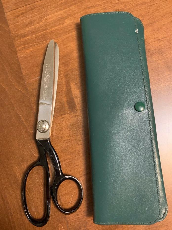 Vintage Pinking Shears Scissors Wiss USA With  Original Leather Case  9in