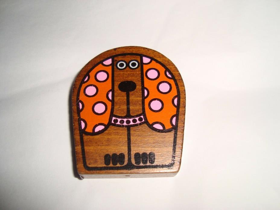 Vintage Sewing Tape Measure Dog Wood Wooden Retro