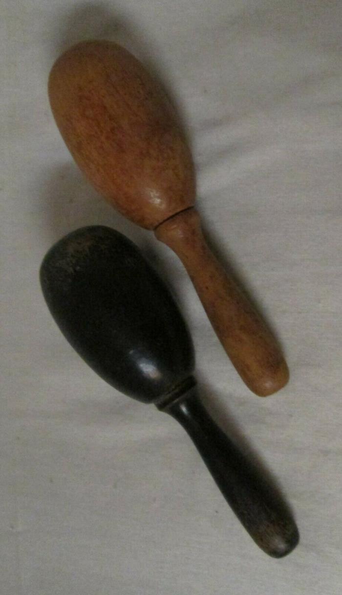 2 vintage primitive wooden darning tools tool egg - 1 black