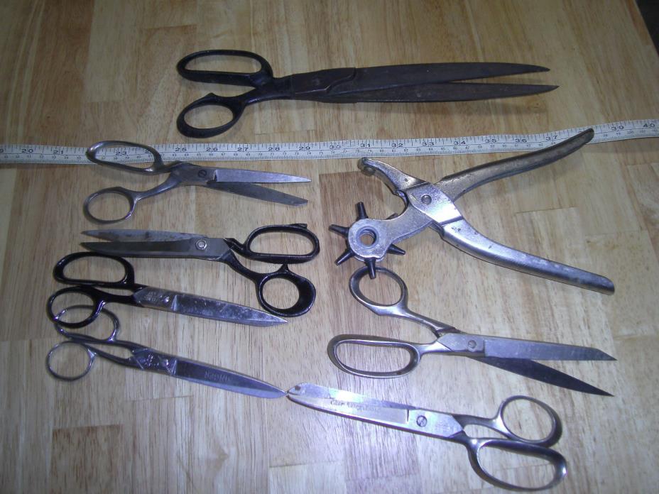 Vintage 6 Scissors Gamble Singer Clauss OVB Cattaraugus Hole punch Shears 13 in