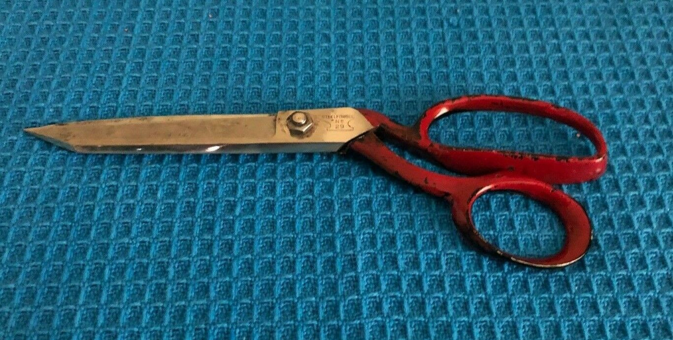 Vintage Heavy Duty Wiss Inlaid Steel Forged #29 Fabric Scissors Red Handle