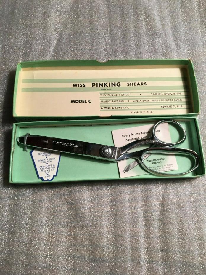 Wiss Vintage Sewing Pinking Shears in Original Box Model C 9” Chrome USA *