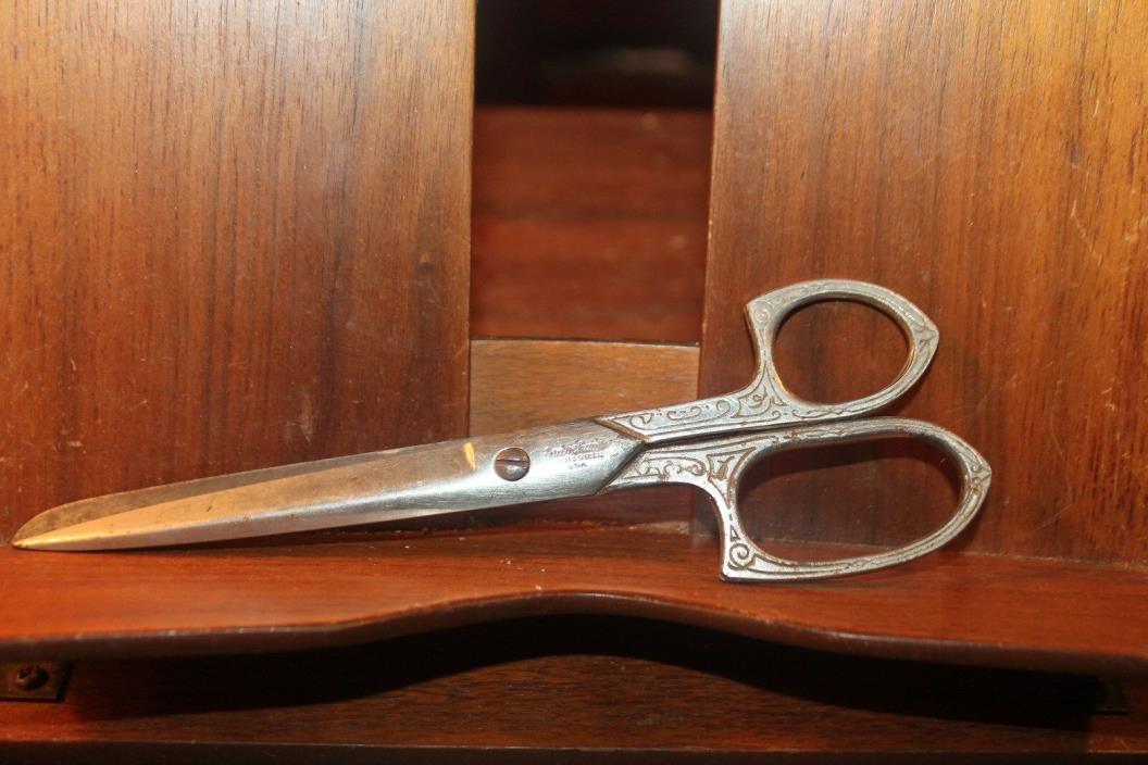 Vintage Eversharp Forged Steel Shears Scissors Ornately Etched 8