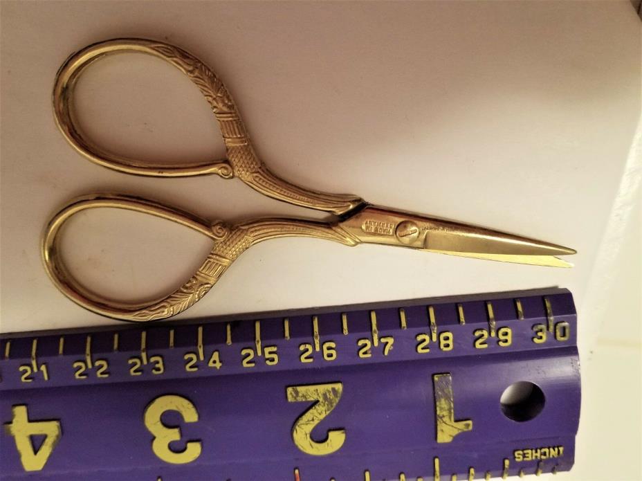 Vintage Gold Tone Embossed Scissors Made in Germany 3.5 Inches