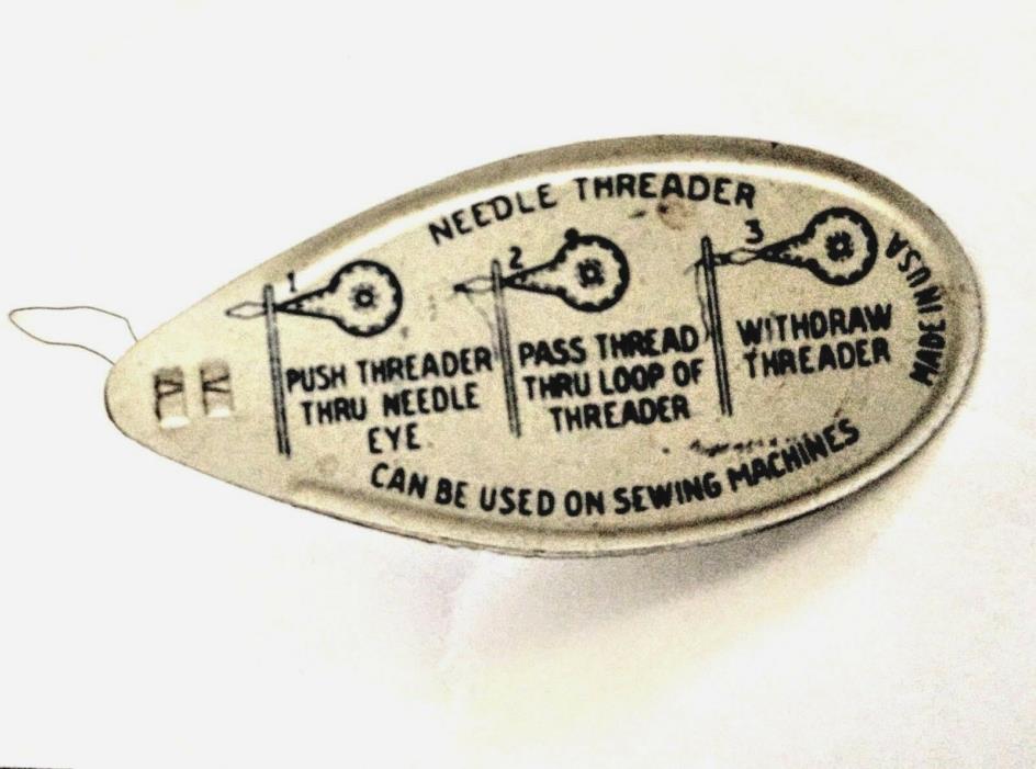 Vintage Tin Metal Litho Needle Threader Sewing Machine Craft Tool USA