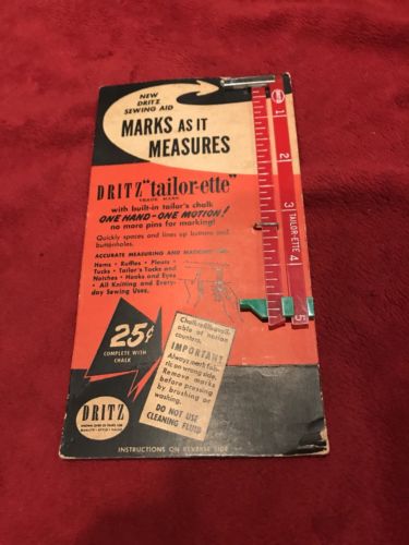 Vintage 1950 Dritz Tailor-ette Ruler on Original Store Display Card.