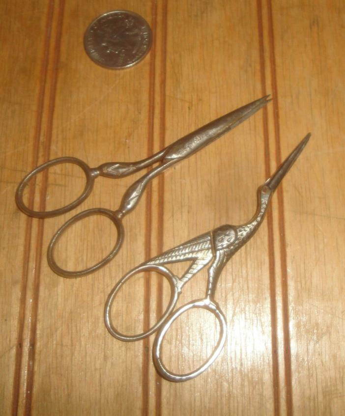 Vintage Sewing Scissors Lot Germany Crane / Stork + Another, & 1 Unmarked Pair