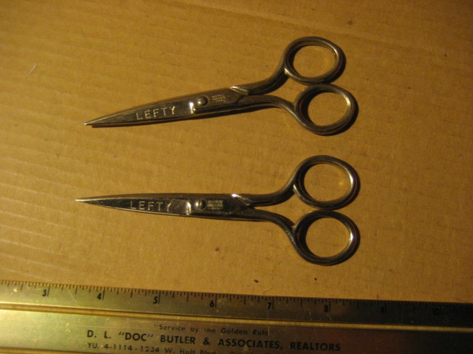 2 Vintage LEFTY KLEENCUT Forged Steel USA Scissors