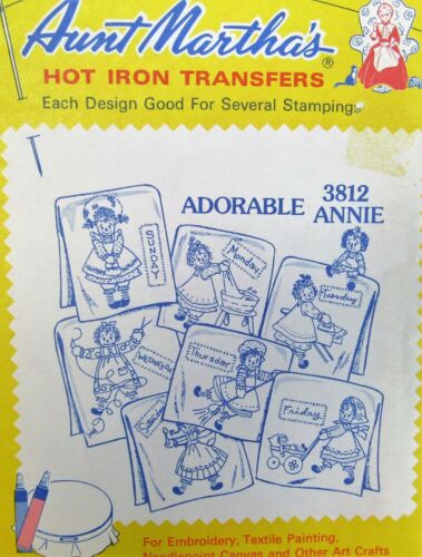 Aunt Martha's 3812 Adorable Annie Raggedy Ann DOW Embroidery Transfer Pattern FF