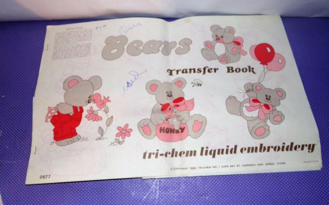 Vtg 1986 Tri Chem Liquid Embroidery Hot Iron On Transfer Book Teddy Bears 0677