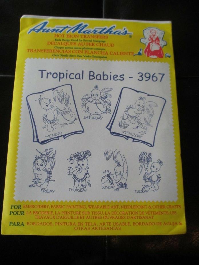 VINTAGE Aunt Martha's IRON-ON Embroidery TRANSFERS - #3967 TROPICAL BABIES
