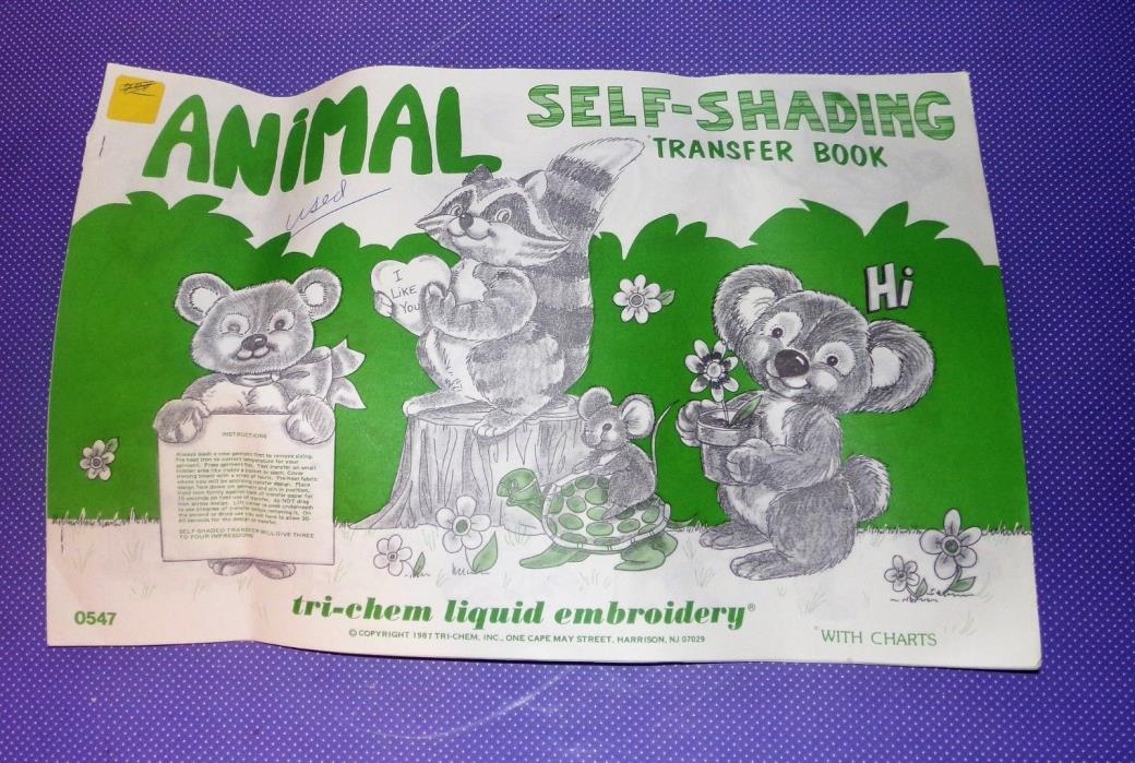 Vtg 1987 Tri Chem Liquid Embroidery Hot Iron On Transfer Book Animals 0547