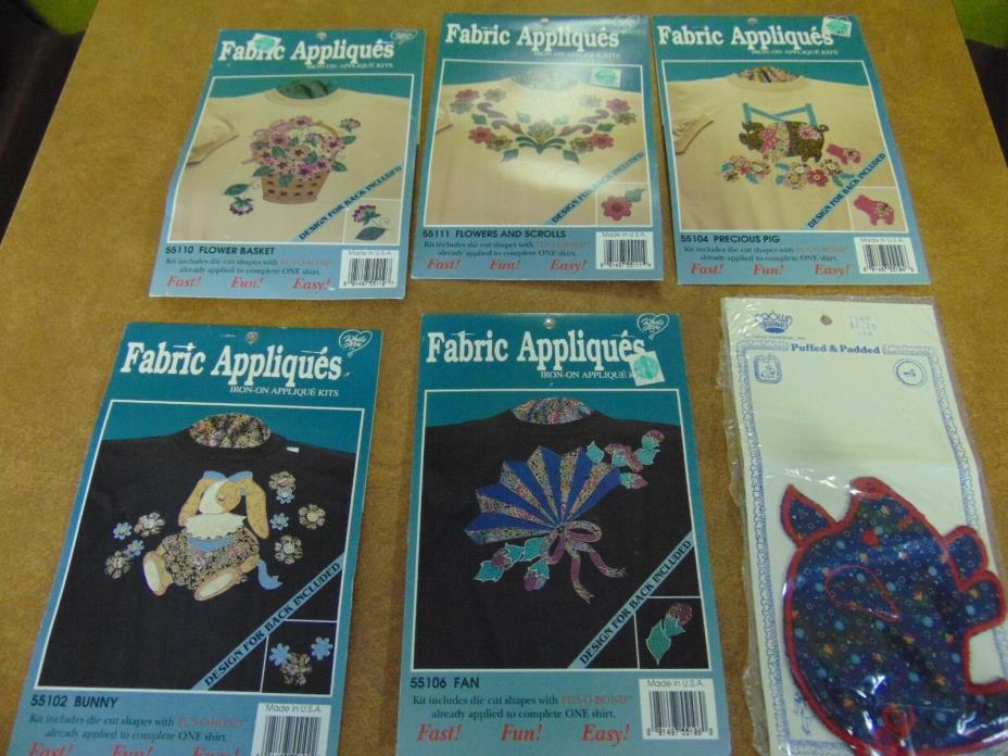 6 Pc Lot of 5 Iron-On Fabric Applique Kit 1 Puffed and Padded Crown Original Pig