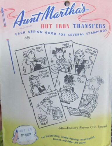 Vintage Aunt Marthas 646 Nursery Rhyme Crib Quilt Embroidery Transfer Pattern FF