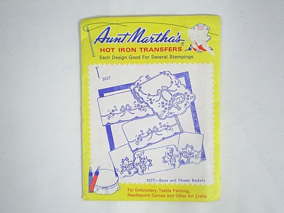 Embroidery Aunt Martha's Hot Iron Transfers Bows and Flower Baskets #3027
