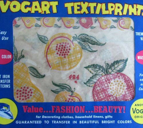 VTG VOGART Textilprints 484 Red & Yellow FRUIT Kitchen Hot Iron Transfer Pattern
