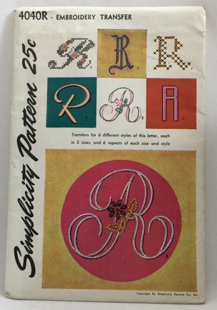 1952 Simplicity Transfer Pattern #4040R Letter 