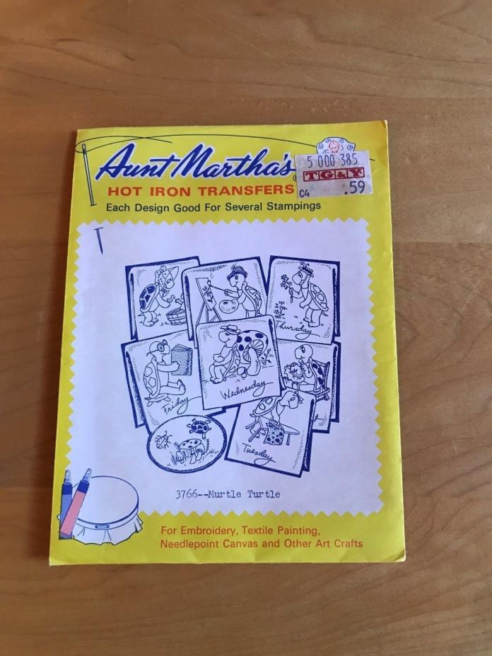 Aunt Martha's~Hot Iron Transfers~#3766~MURTLE TURTLE~Used in Package~USA~Craft~