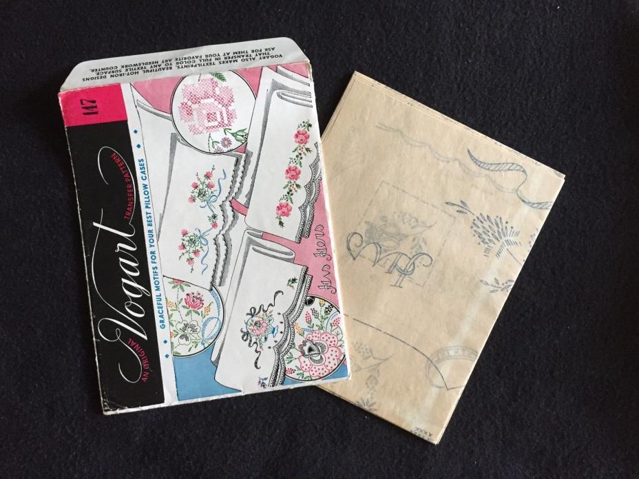 HIS HERS FLORAL Vogart 147 pillow case unused embroidery transfer vintage