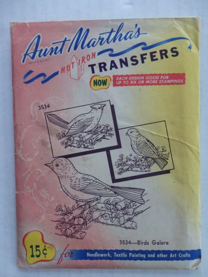 Vintage Aunt Martha's Hot Iron Transfers No. 3534 Birds Galore