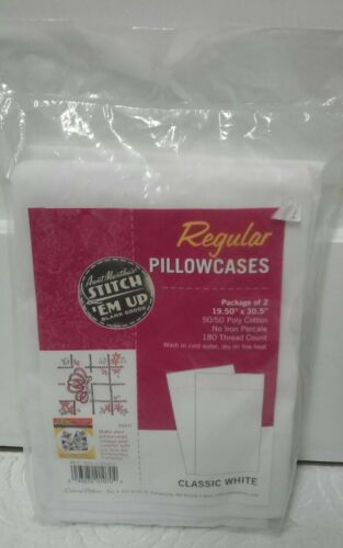 Aunt Martha's Stitch 'Em Up Pillowcase Pair - Standard 19.5” x 30.5” White
