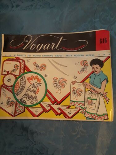 Vintage Vogart 656 Hand Embroidery Transfer Pattern Roosters - Original Uncut