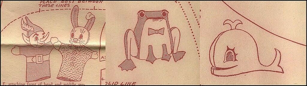 Vintage Stuffed Frog Whale + Leprechaun Rabbit Puppet Redline Sewing Pattern