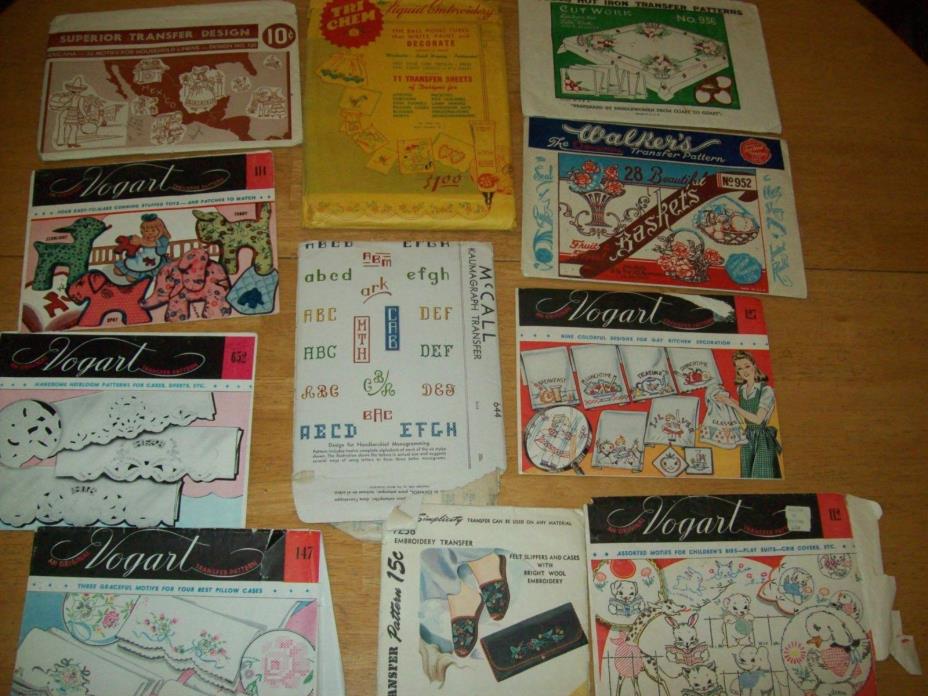 Vintage Transfer pattern LOT Ten patterns Embroidery and Liquid embroidery
