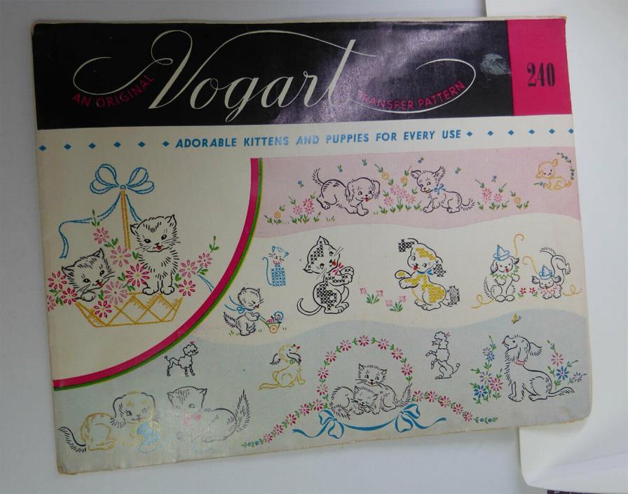 Unused Vintage Vogart Transfer Pattern Kittens Puppies - Cats Dogs #240