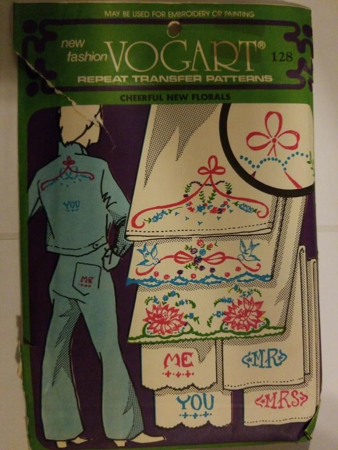 Sewing Transfers Pattern VOGART 128 Embroidery Painting Mr Mrs Cheerful Floral
