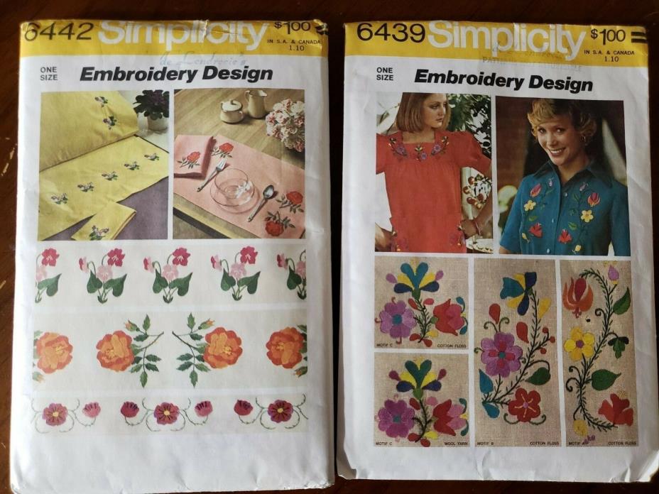 Simplicity 6442 6439 FLORAL borders Iron-On Transfers for EMBROIDERY -  VTG 1974