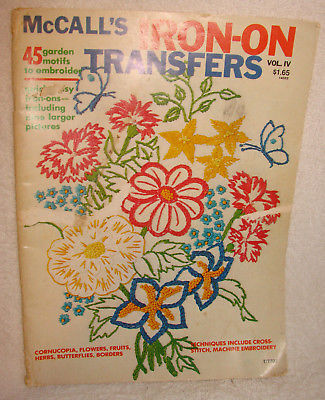 1977 McCalls Garden Flower Motif Iron On Embroidery Transfer Book Cross Stitch
