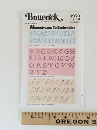 VTG Butterick 3970 Embroidery Monograms ALPHABETS Hot Iron Transfers X-STITCH